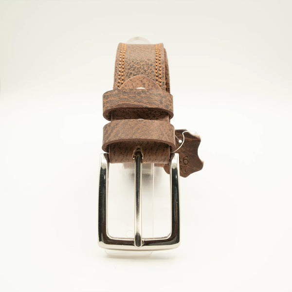 Dual-Tone Brown Leather Belt Double Stitched