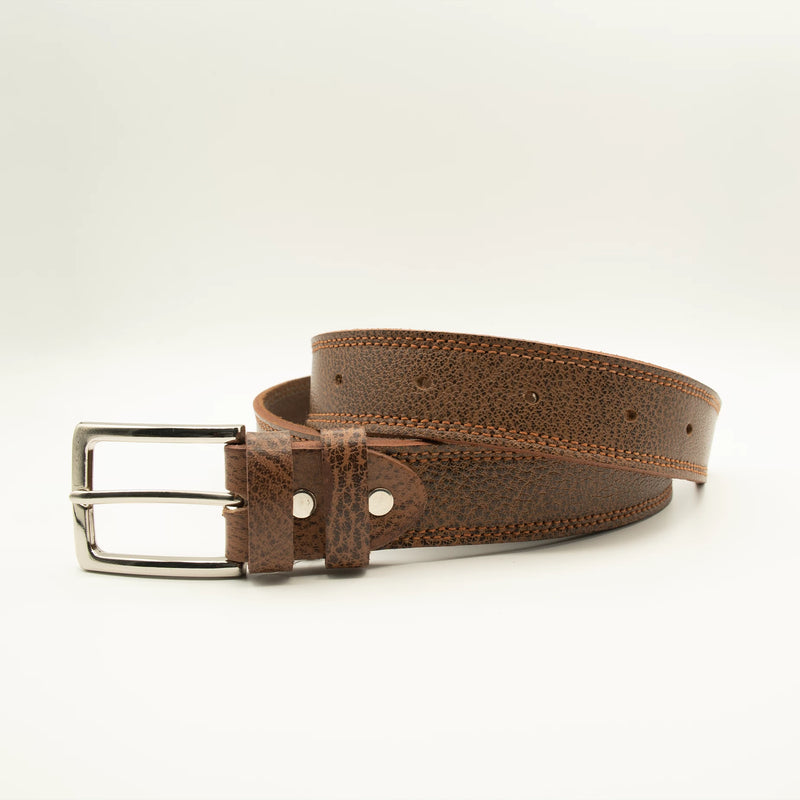 Dual-Tone Brown Leather Belt Double Stitched
