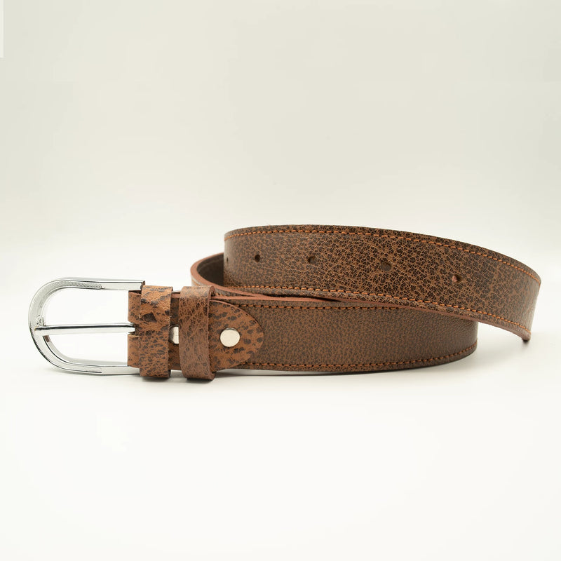 Dual-Tone Brown Leather Belt Single Stitched