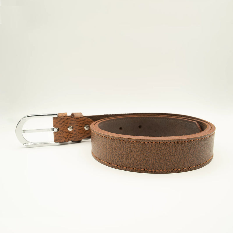 Dual-Tone Brown Leather Belt Single Stitched