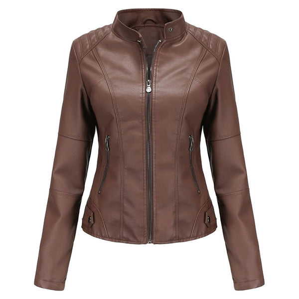 Women’s Chocolate Brown Faux Leather Moto Jacket