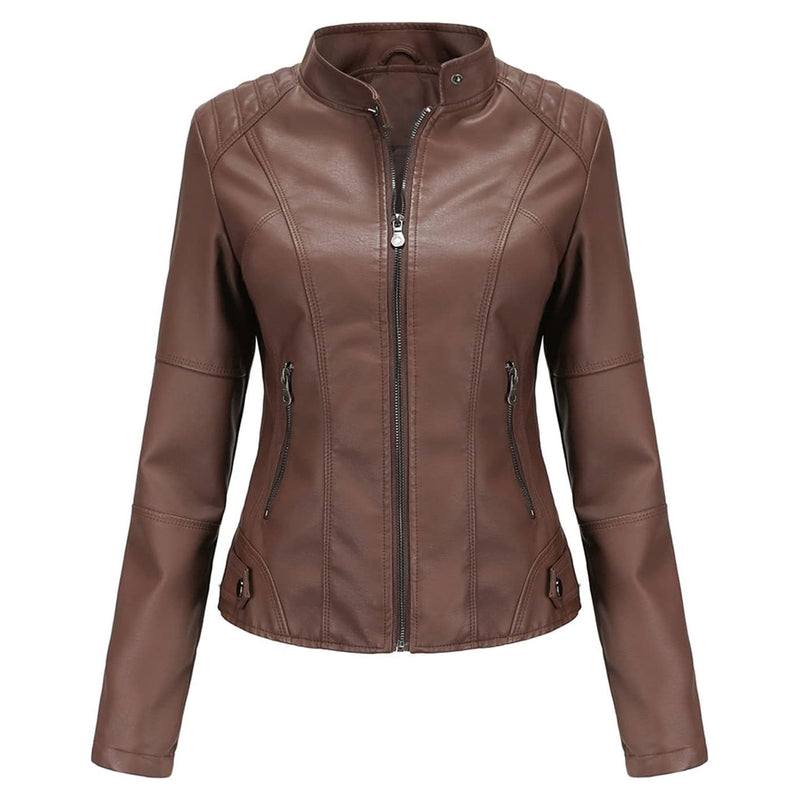 Women’s Chocolate Brown Faux Leather Moto Jacket