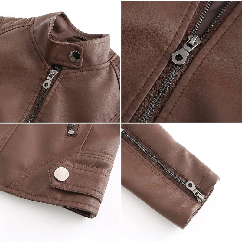 Women’s Chocolate Brown Faux Leather Moto Jacket