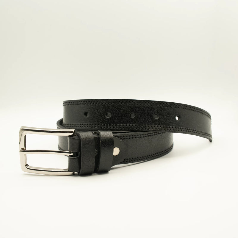 Genuine Black leather belt Double Stiched (1.25