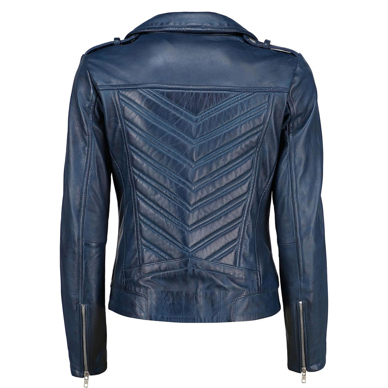 Women’s Vintage Blue Lambskin Leather Biker Jacket