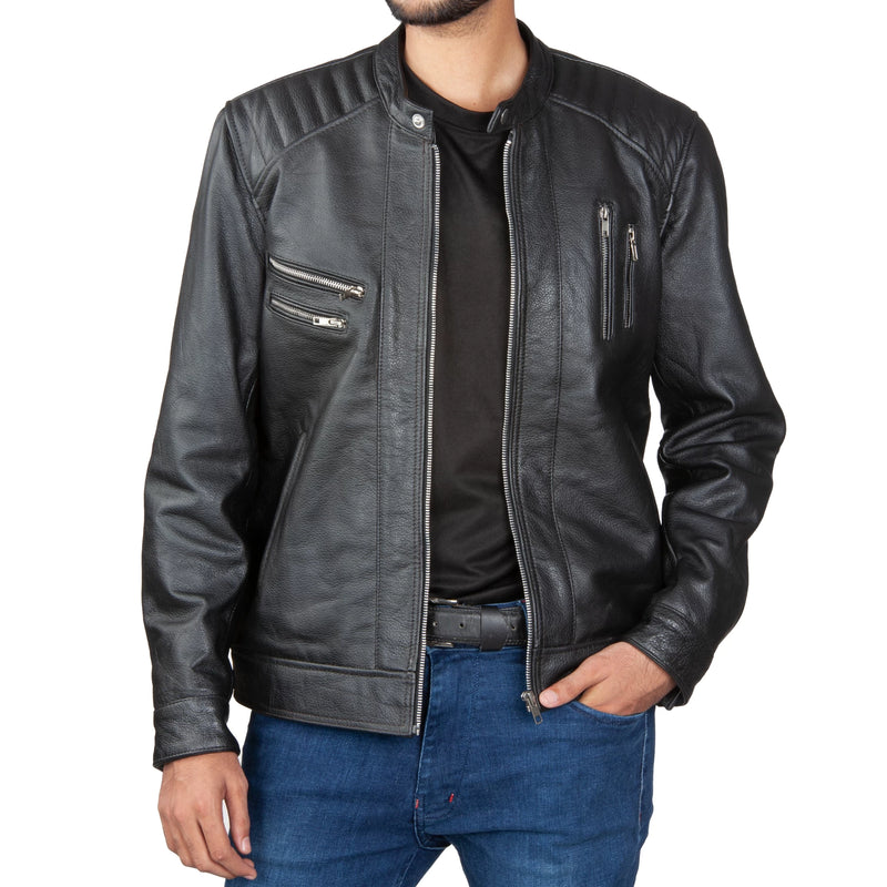 Men’s Biker Leather Jacket – Premium Quilted Shoulder & Multi-Zip Design
