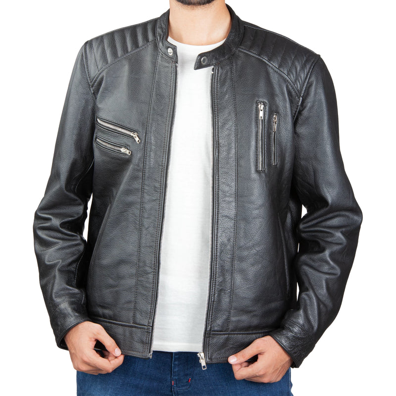 Men’s Biker Leather Jacket – Premium Quilted Shoulder & Multi-Zip Design