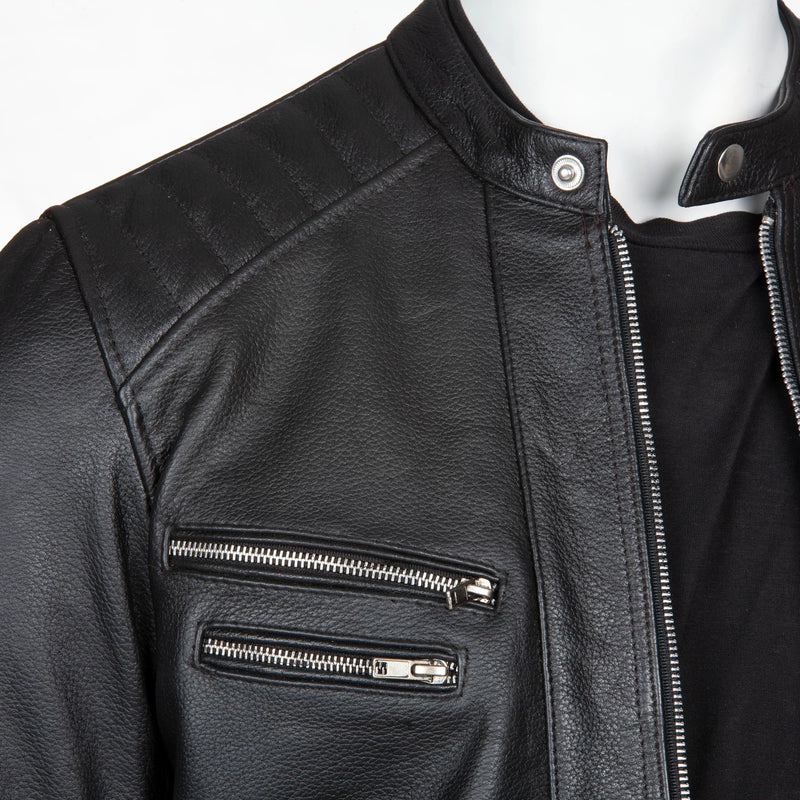 Men’s Biker Leather Jacket – Premium Quilted Shoulder & Multi-Zip Design