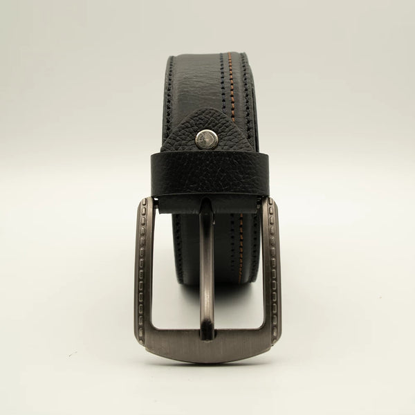 Men’s Black Leather Belt with Contrast Stitching