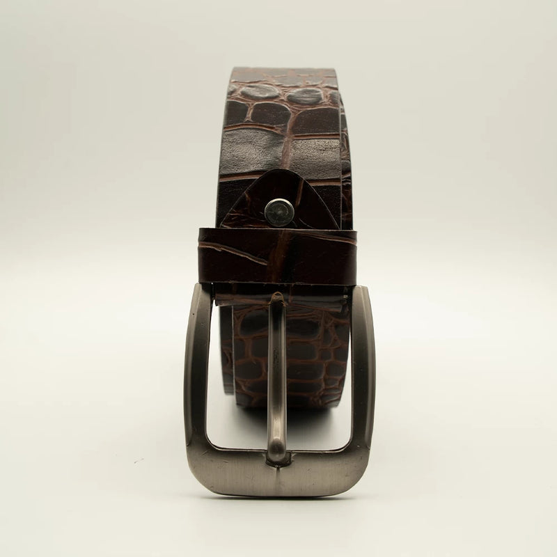Men’s Brown Crocodile Hornback Belt Full Grain Cow Hide Leather