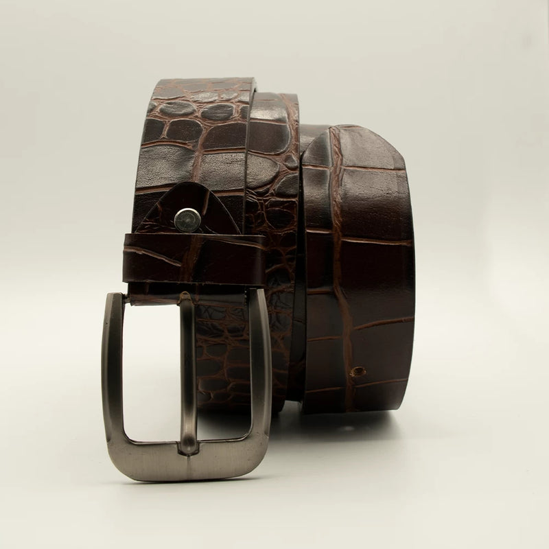 Men’s Brown Crocodile Hornback Belt Full Grain Cow Hide Leather