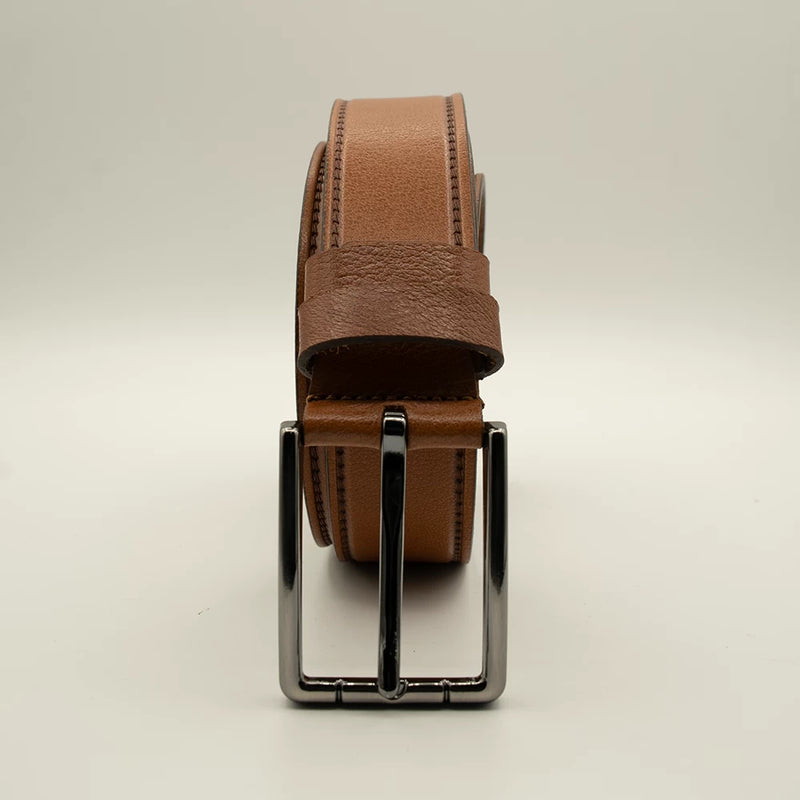 Men’s Brown Stitched Leather Belt Full Grain Cow Hide Leather