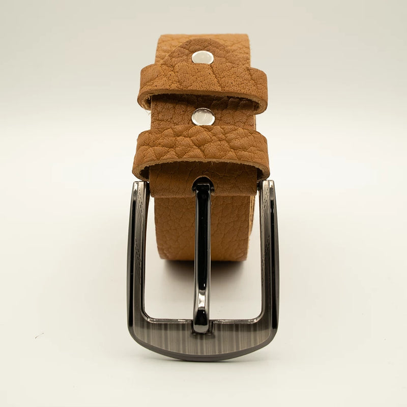 Men’s Camel Brown Textured Belt Full Grain Cow Hide Leather