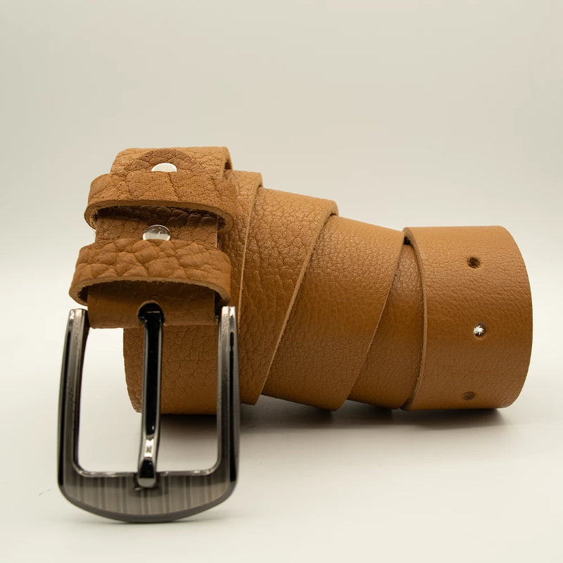 Men’s Camel Brown Textured Belt Full Grain Cow Hide Leather