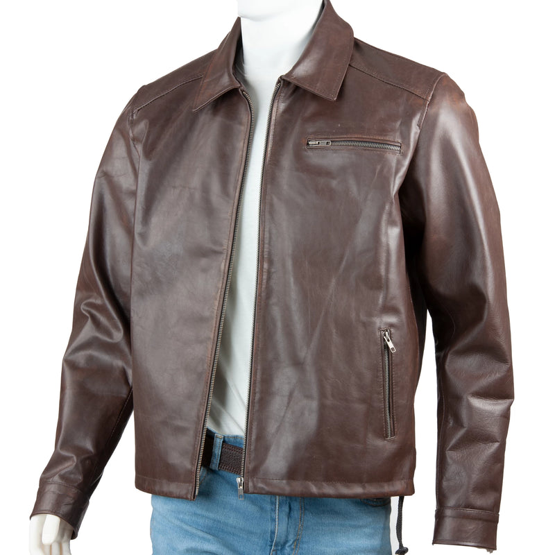 Men’s Classic Full-Grain Leather Jacket – Shirt Collar & Minimalist Front Zip