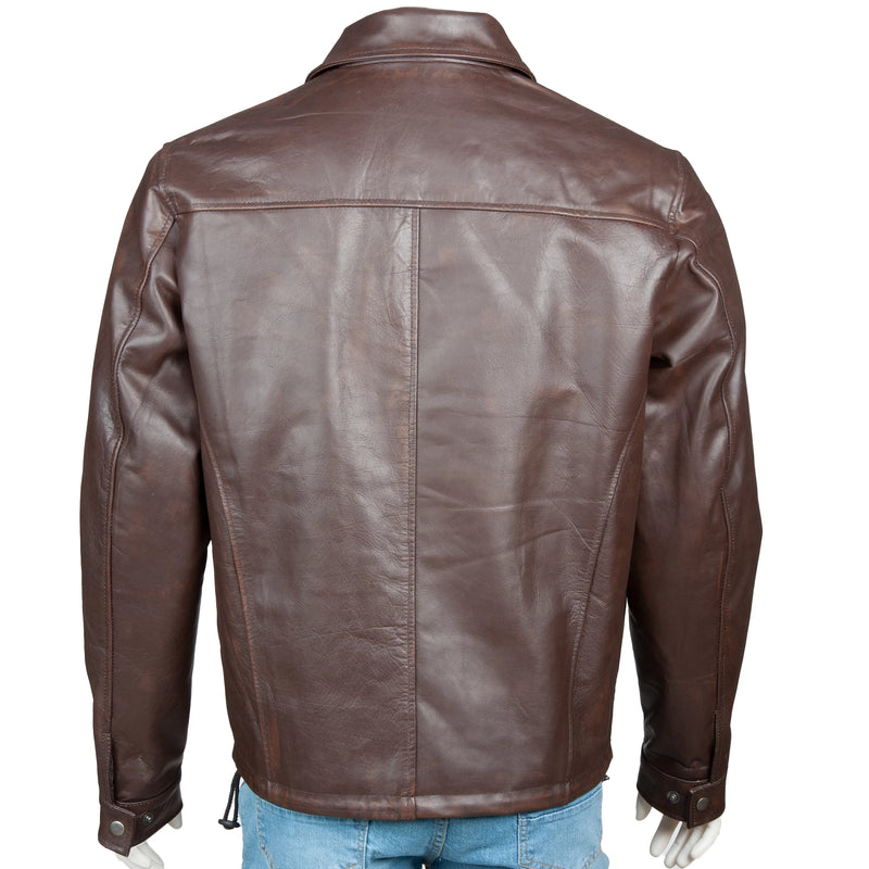 Men’s Classic Full-Grain Leather Jacket – Shirt Collar & Minimalist Front Zip