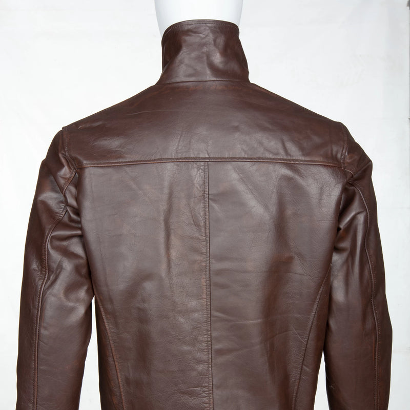 Men’s Classic Full-Grain Leather Jacket – Shirt Collar & Minimalist Front Zip