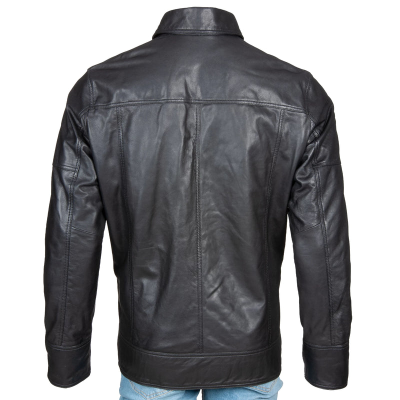 Men’s Classic Leather Jacket – Snap Collar & Clean Stitch Finish
