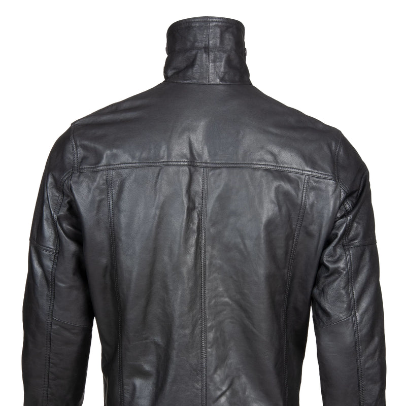 Men’s Classic Leather Jacket – Snap Collar & Clean Stitch Finish