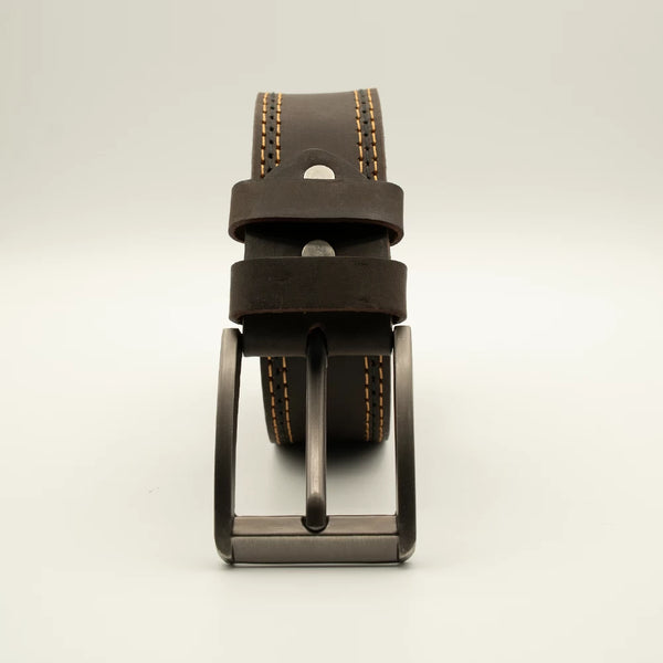 Men’s Dark Brown Leather Belt with Contrast Double Stitching