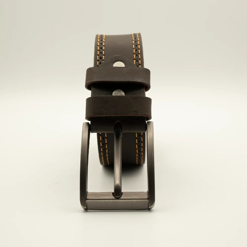 Men’s Dark Brown Leather Belt with Contrast Double Stitching
