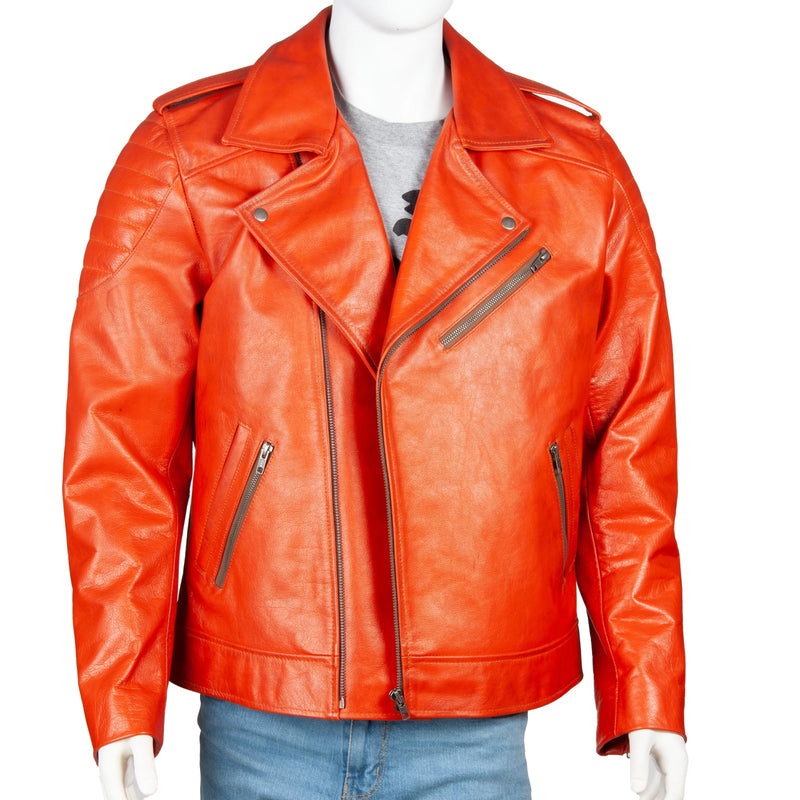 Men’s Full-Grain Cowhide Leather Biker Jacket – Classic Moto Lapel & Zip Pockets
