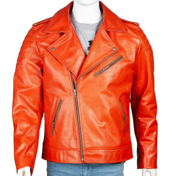 Men’s Full-Grain Cowhide Leather Biker Jacket – Classic Moto Lapel & Zip Pockets
