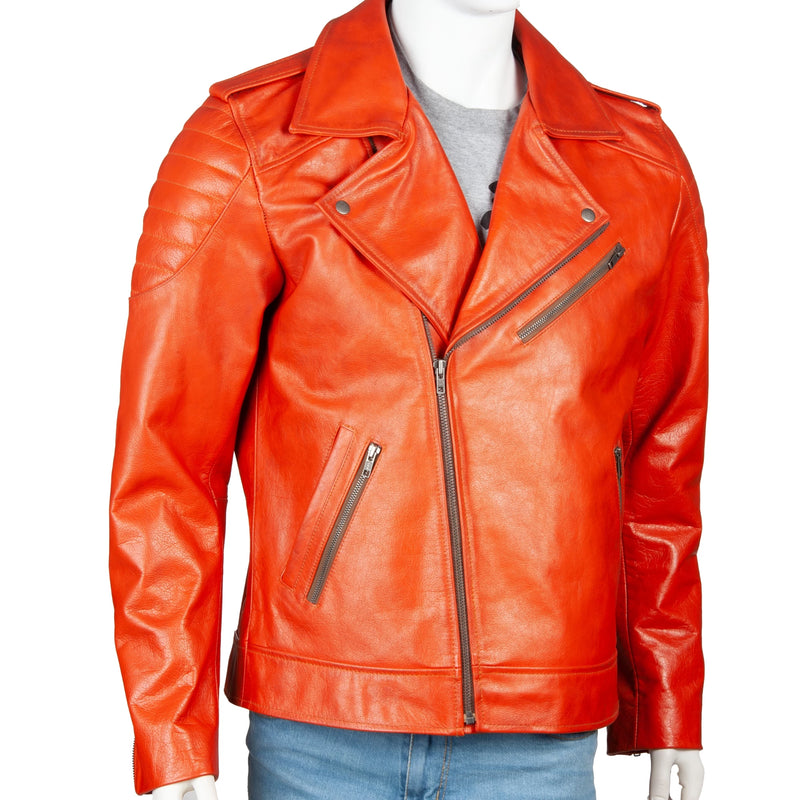 Men’s Full-Grain Cowhide Leather Biker Jacket – Classic Moto Lapel & Zip Pockets
