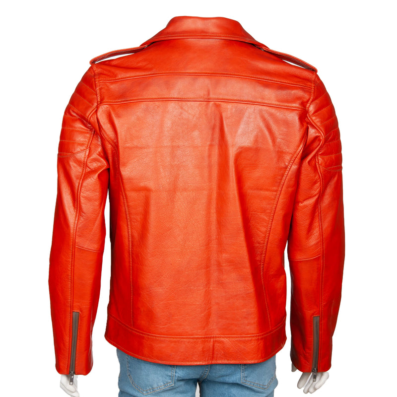 Men’s Full-Grain Cowhide Leather Biker Jacket – Classic Moto Lapel & Zip Pockets