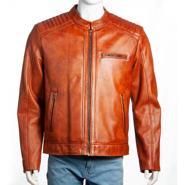 Men’s Genuine Leather Biker Jacket – Quilted Shoulders & Minimalist Design