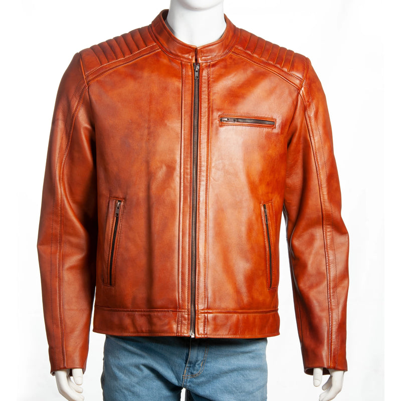 Men’s Genuine Leather Biker Jacket – Quilted Shoulders & Minimalist Design