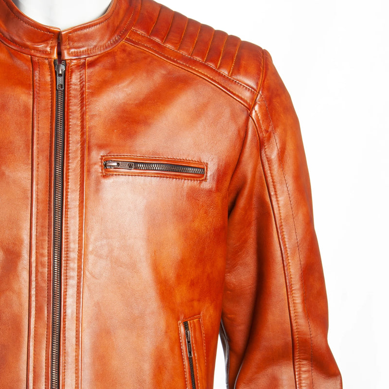 Men’s Genuine Leather Biker Jacket – Quilted Shoulders & Minimalist Design