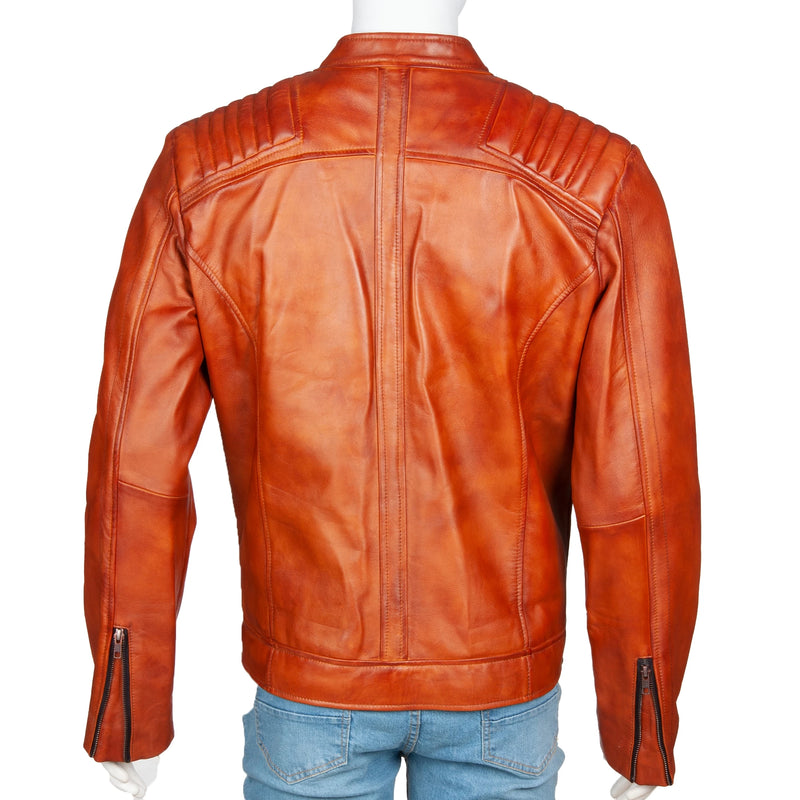 Men’s Genuine Leather Biker Jacket – Quilted Shoulders & Minimalist Design