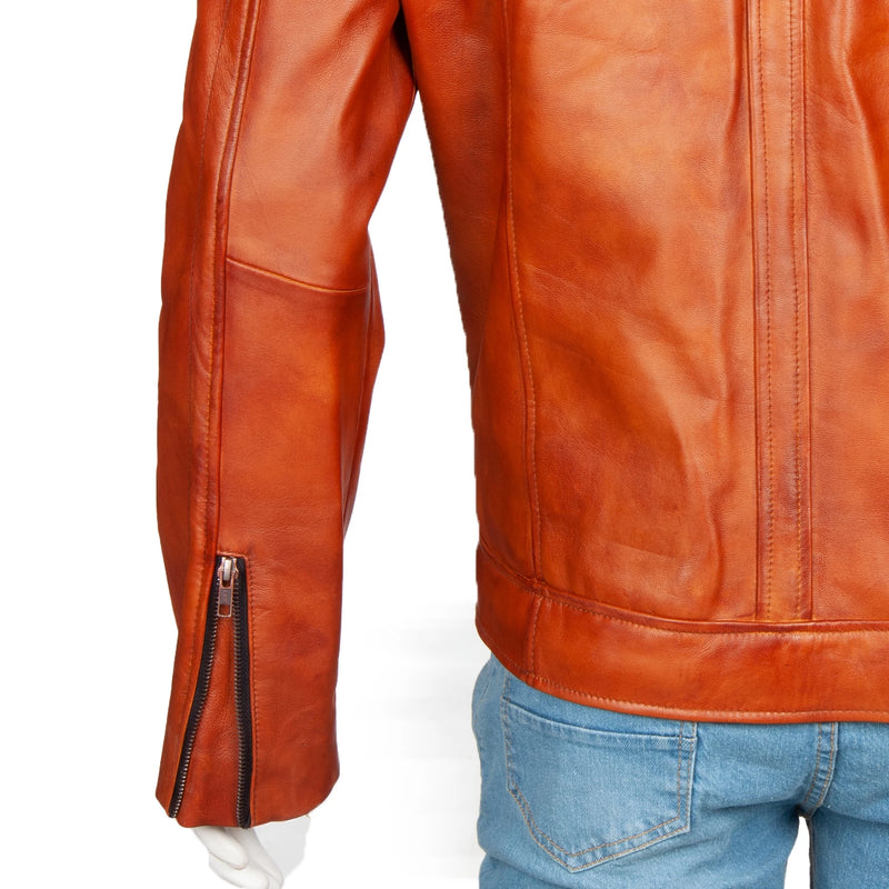 Men’s Genuine Leather Biker Jacket – Quilted Shoulders & Minimalist Design