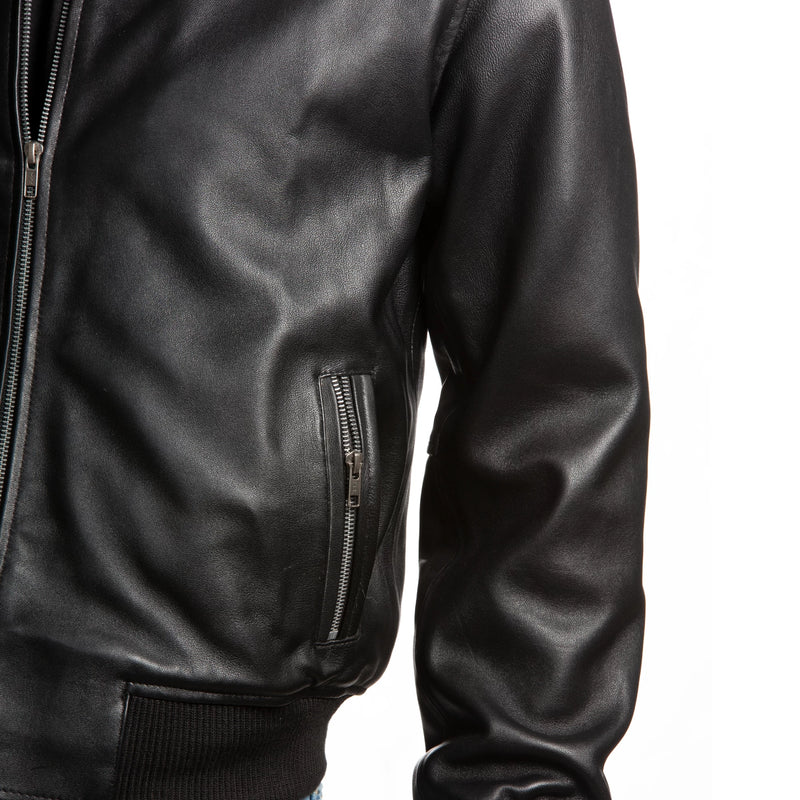 Men’s Leather Bomber Jacket – Ribbed Waist & Cuffs