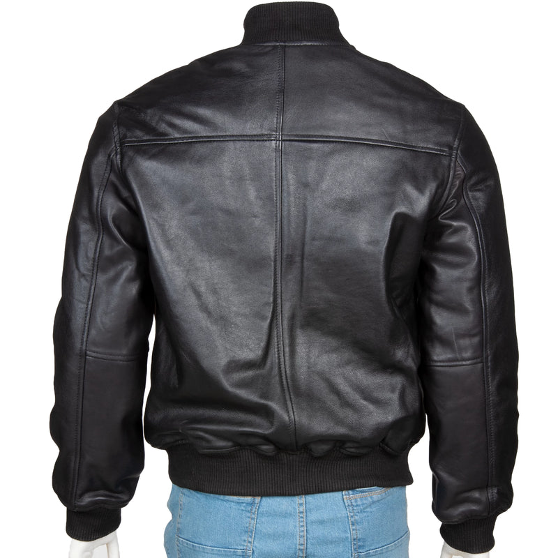 Men’s Leather Bomber Jacket – Ribbed Waist & Cuffs