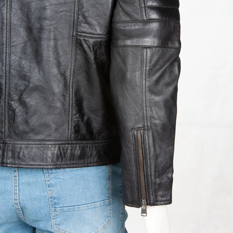 Men’s Quilted Arm Leather Jacket – Dual Chest Pocket & Urban-Stitched Sleeves