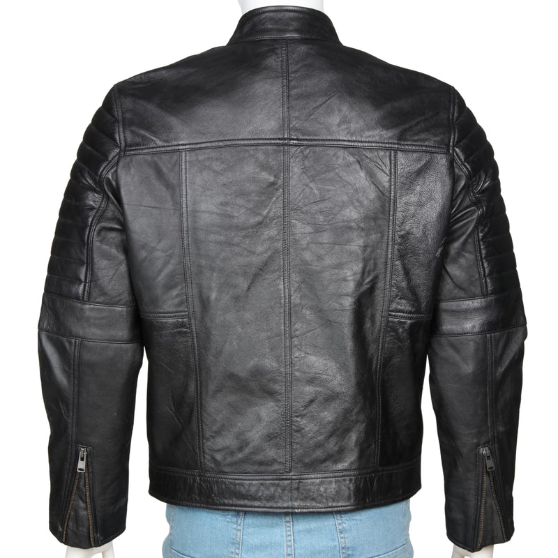 Men’s Quilted Arm Leather Jacket – Dual Chest Pocket & Urban-Stitched Sleeves