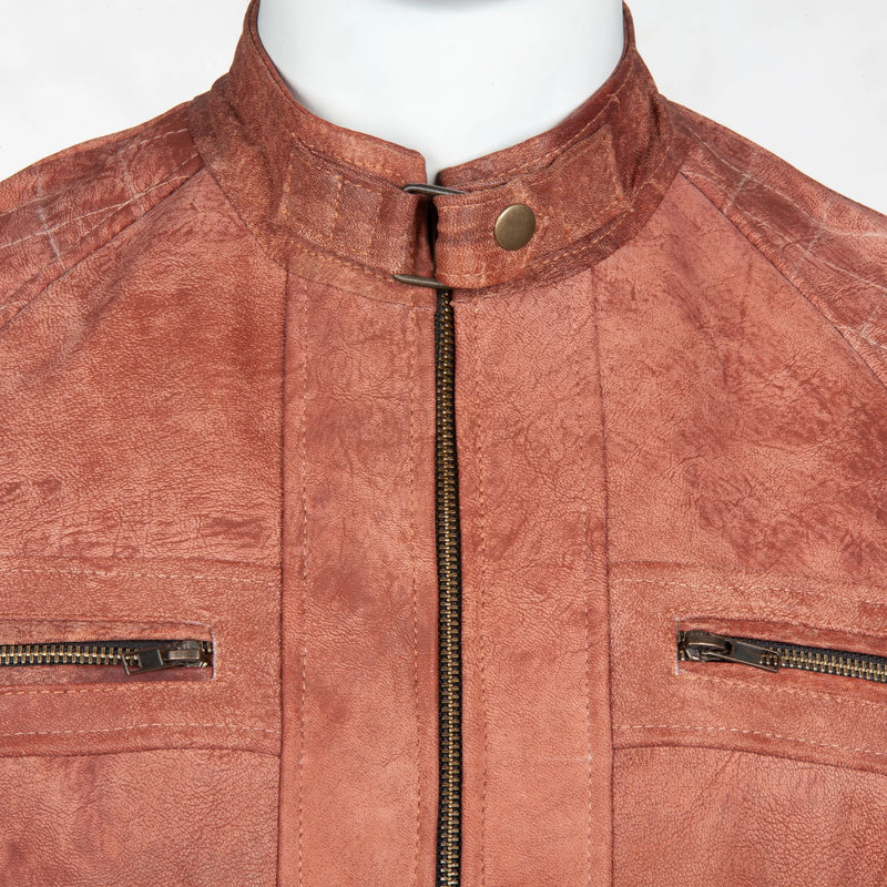 Men’s Rust Suede Leather Jacket – Quilted Shoulders & Streamlined Zip Pockets