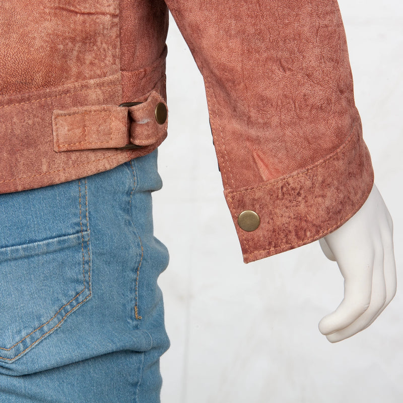 Men’s Rust Suede Leather Jacket – Quilted Shoulders & Streamlined Zip Pockets