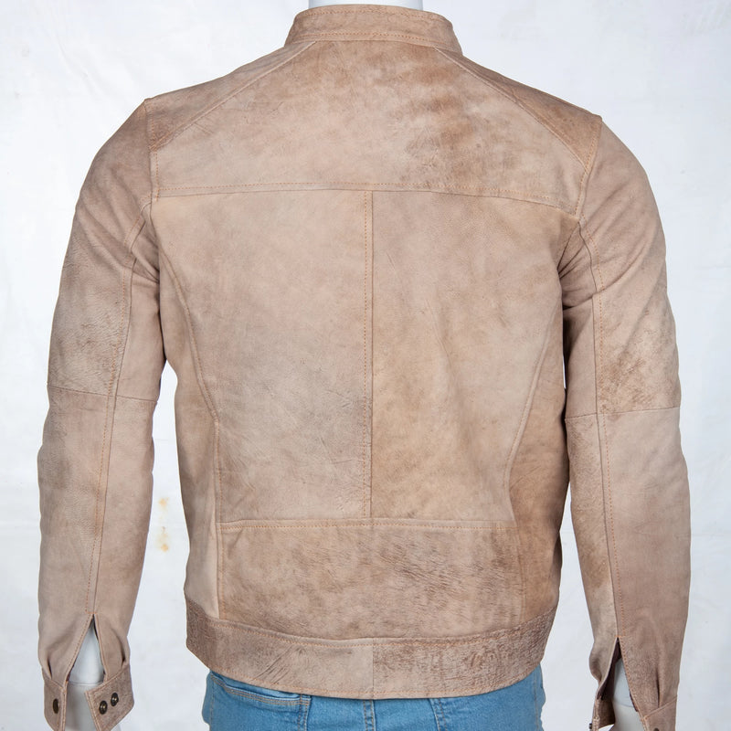 Men’s Suede Leather Jacket – Quilted Shoulders & Zip Pockets