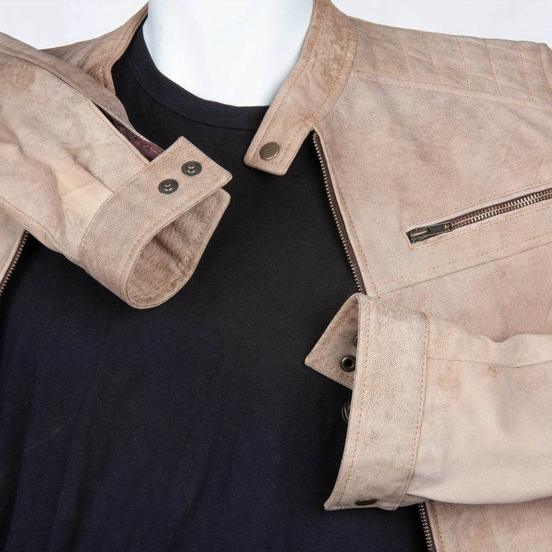 Men’s Suede Leather Jacket – Quilted Shoulders & Zip Pockets