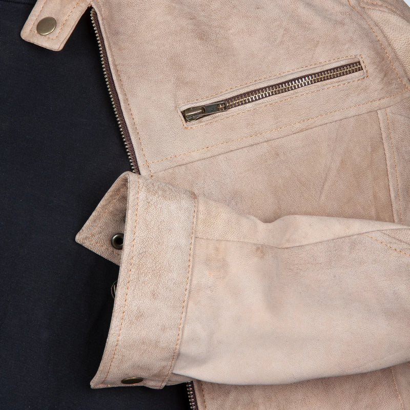 Men’s Suede Leather Jacket – Quilted Shoulders & Zip Pockets