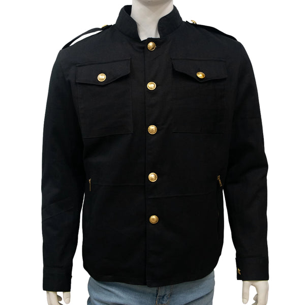 Military-Inspired Black Men’s Cotton Jacket