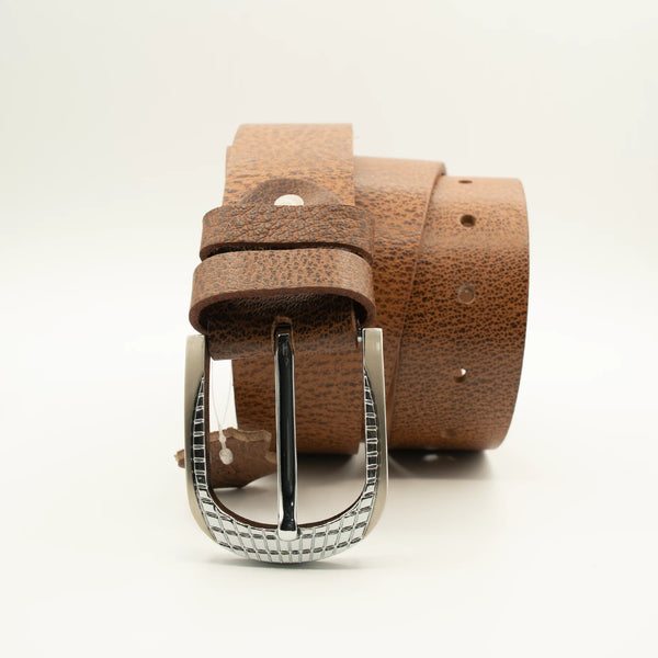 Textured Brown Leather Belt