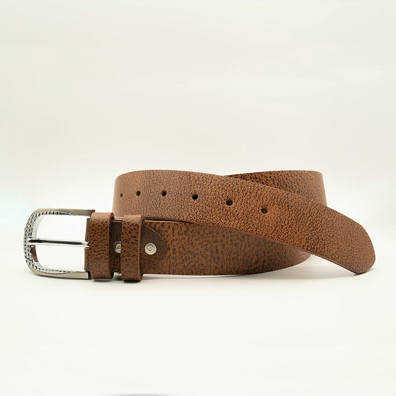 Textured Brown Leather Belt