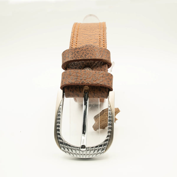 Textured Brown Leather Belt Double Stitched