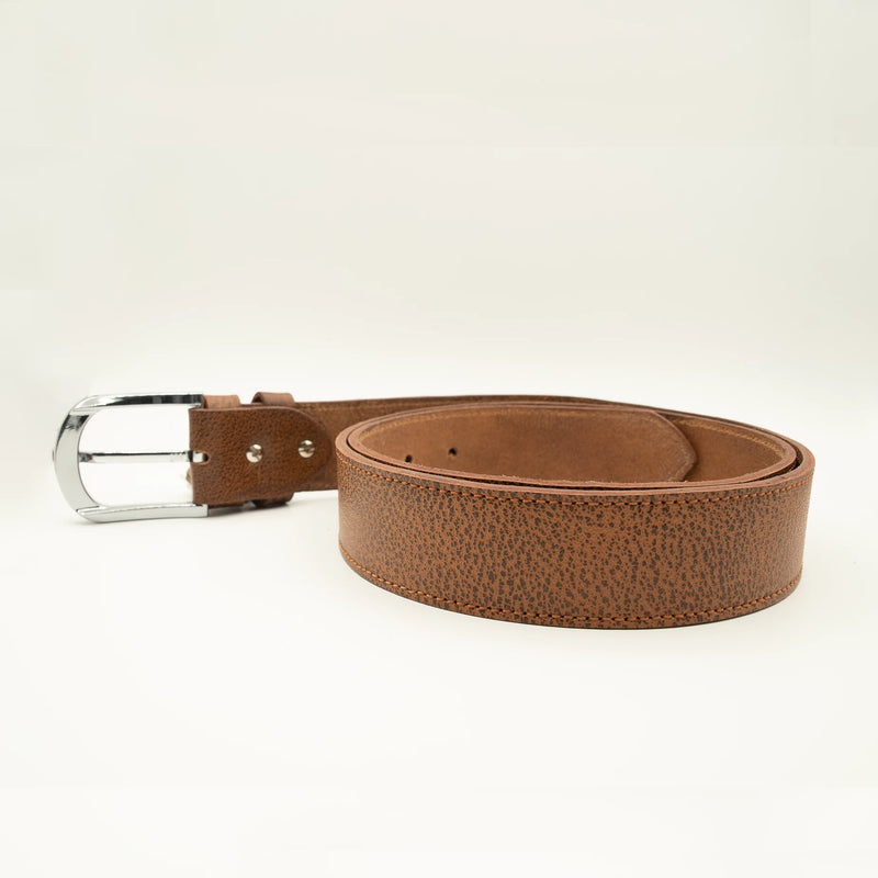 Textured Brown Leather Belt Single Stitched